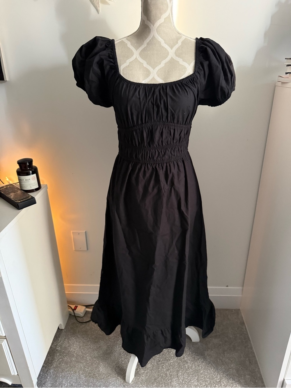 Black Puff-Sleeve Midi Dress - Classic Women's Dress